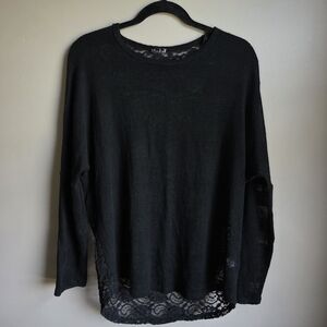 Vocal Black Lightweight Knit Sheer Lace Back Sweater Size 1XL